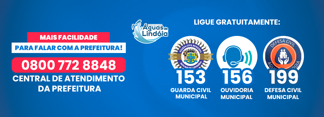 Prefeitura de Águas de Lindóia disponibiliza atendimento gratuito por números tridígitos e 0800