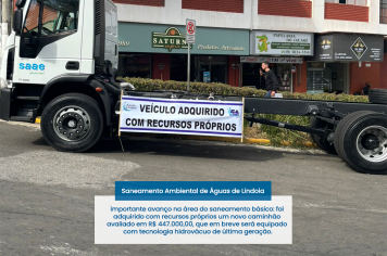 Águas de Lindóia investe em moderno caminhão hidrovácuo para fortalecer o saneamento básico