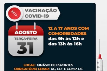 Campanha de Vacinação contra Covid-19 reforça campanha para jovens entre 12 e 17 anos com comorbidades na próxima semana
