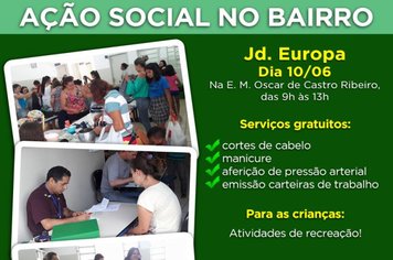 Jardim Europa recebe Ação Social no Bairro no domingo, dia 10