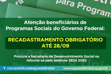 Secretaria de Desenvolvimento Social realiza recadastramento de beneficiários de programa social
