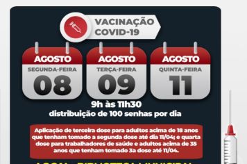 Covid-19: Campanha de vacinação segue com aplicação de segunda dose adicional para população acima de 35 anos