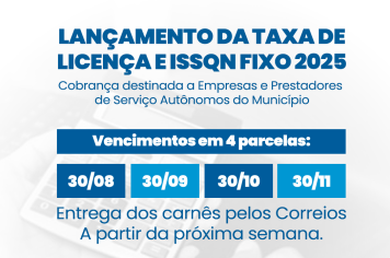 Lançamento da Taxa de Licença e ISSQN Fixo 2025