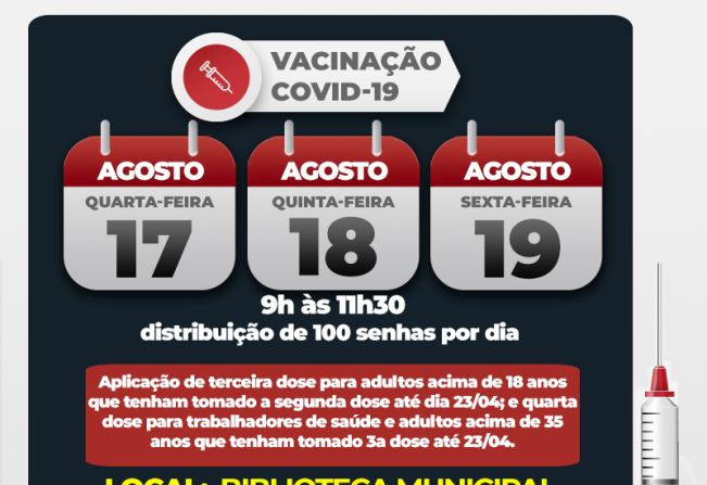 Covid-19: Campanha de vacinação segue com aplicação de doses para adultos e trabalhadores da saúde
