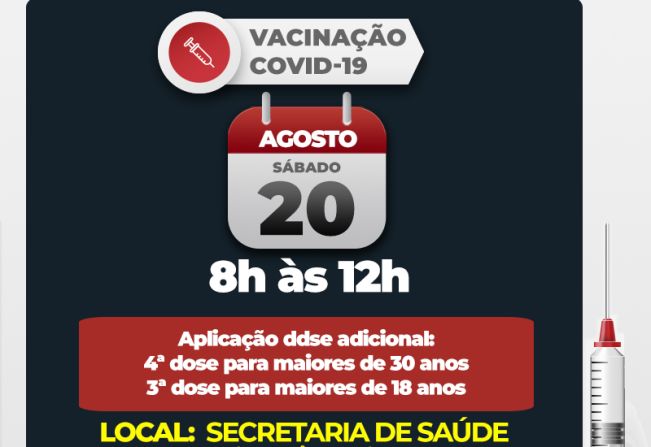 Covid-19: Secretaria de Saúde realiza dia de vacinação extra neste sábado, dia 20