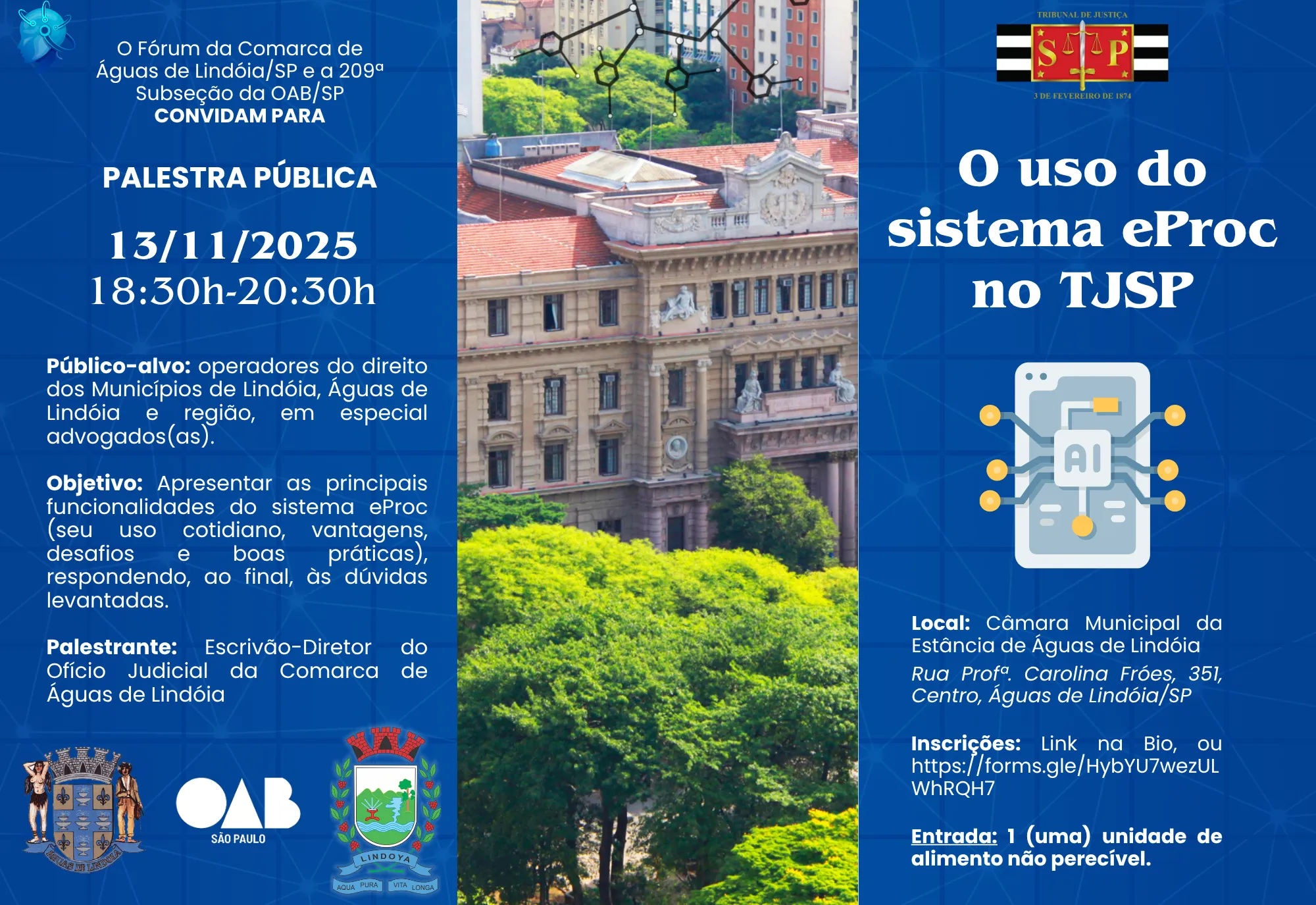 Palestra sobre o sistema eProc do TJSP será realizada em Águas de Lindóia