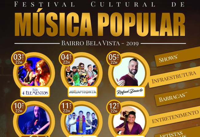 Festival de Música Popular no bairro Bela Vista terá 12 atrações até final de maio