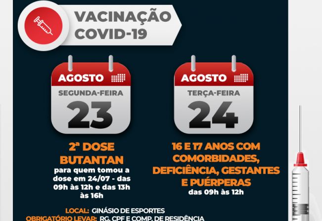 Campanha de Vacinação contra Covid-19 imuniza jovens entre 16 e 17 anos com comorbidades na próxima semana