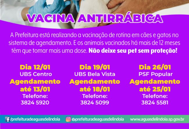 Vigilância Epidemiológica retoma vacinação contra a raiva no mês de março