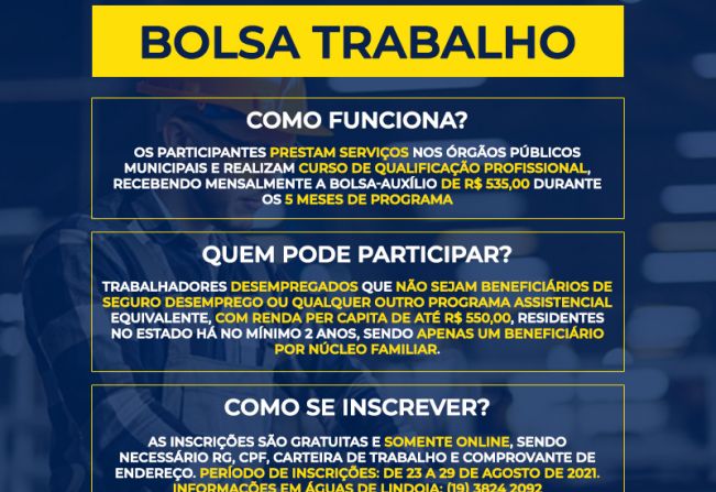 Programa Bolsa Trabalho vai oferecer curso profissionalizante e R$ 535,00 de auxílio